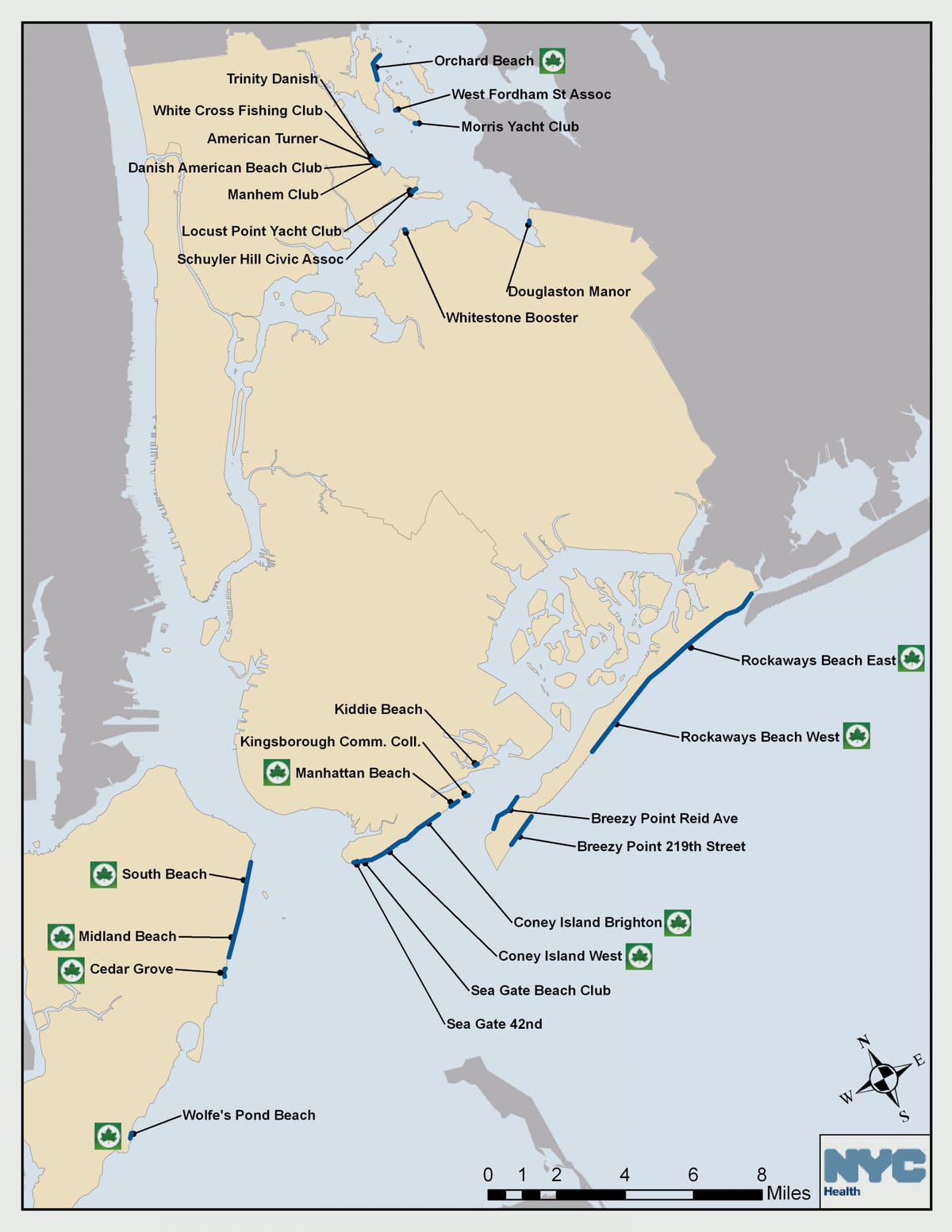 纽约的城市海滩的地图
