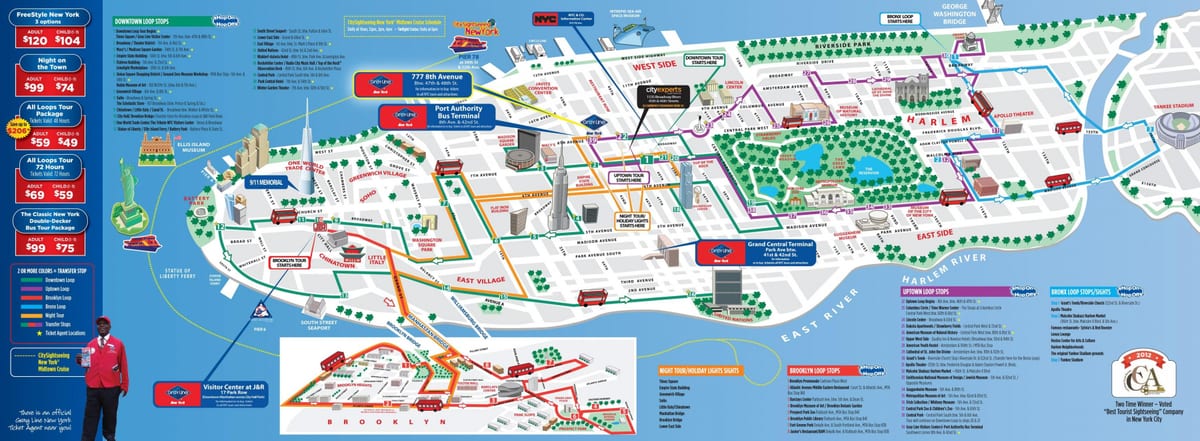纽约跳上跳下巴士路线图