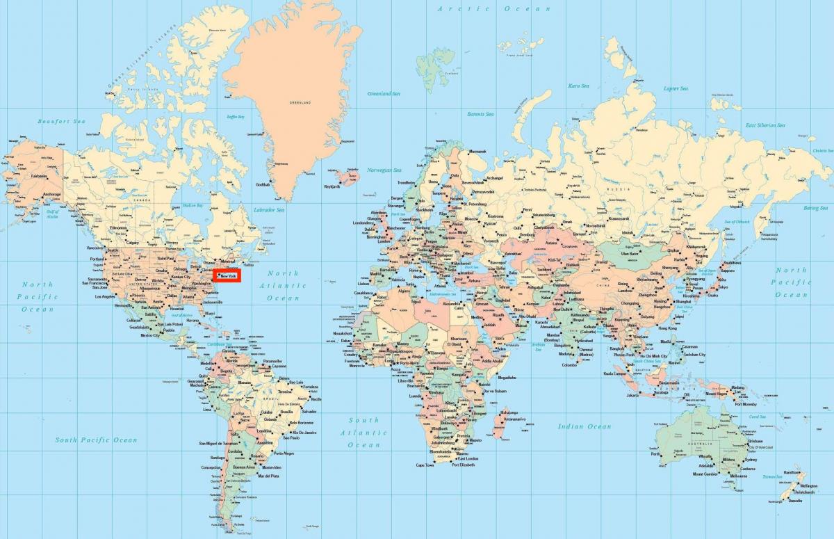 世界上的地图显示纽约