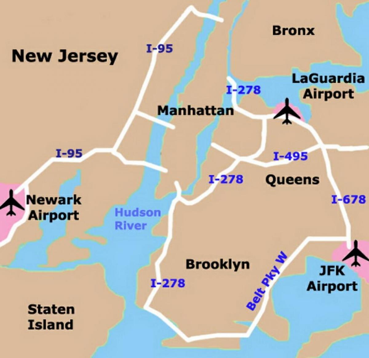 纽约地区机场的地图